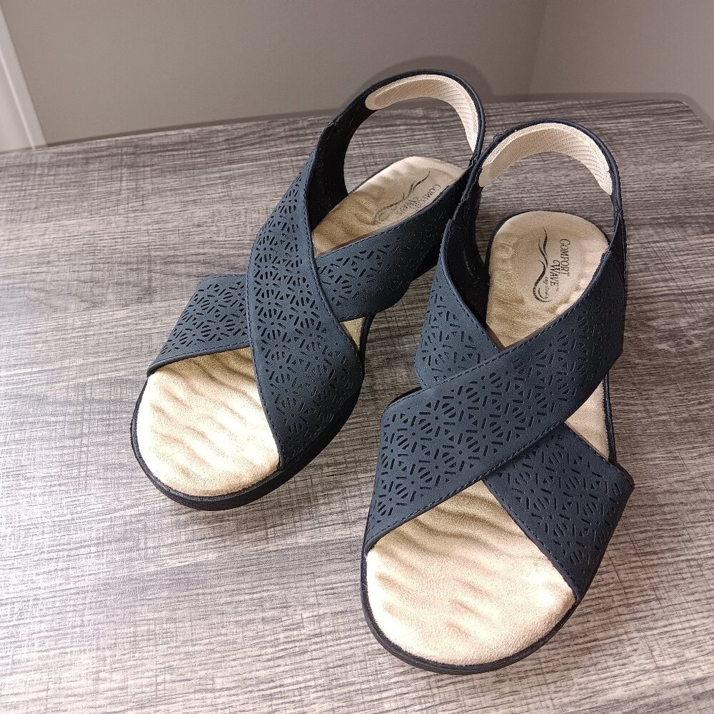 Easy Street Sandals Womens 8 Claudia Black Stretch Foam Cushioned Comfort Shoes